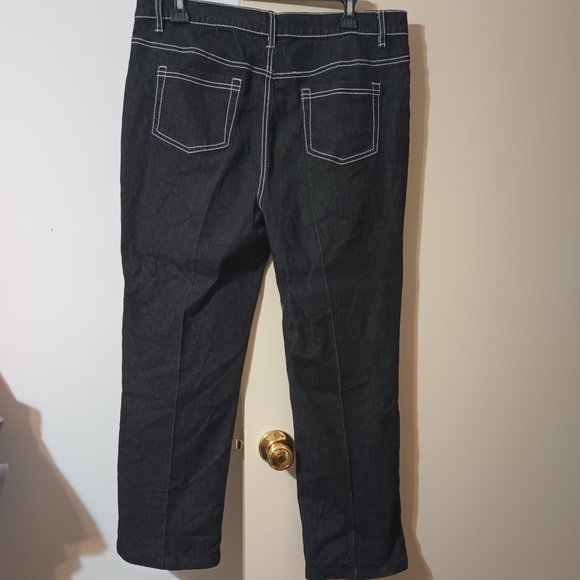 EUC ~DG2 Black Stretch Denim Jeans w/ Bold White Top Stitching Detail (Size: 14) - Picture 2 of 2